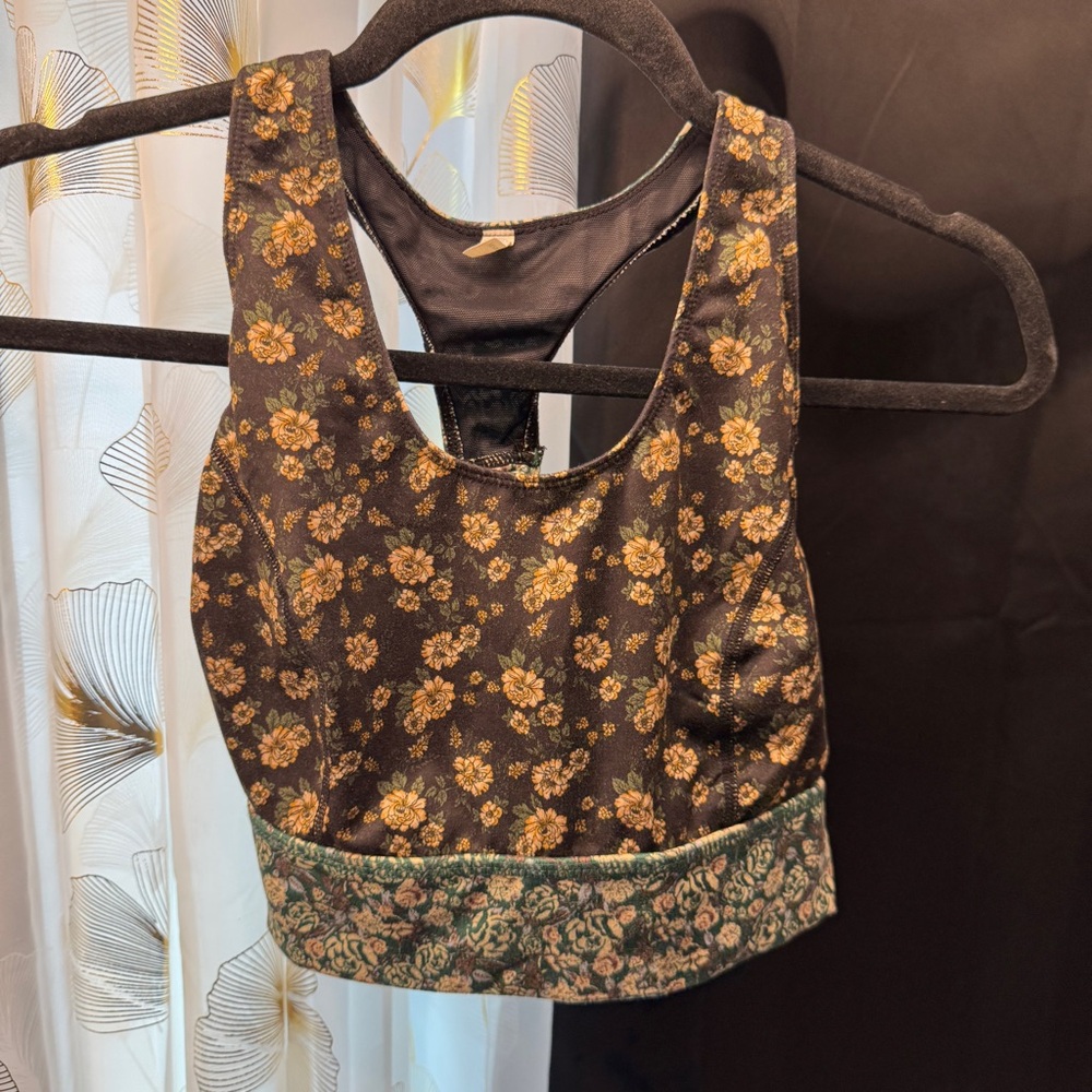 FP Movement by Free People Black and Gold Floral Bra